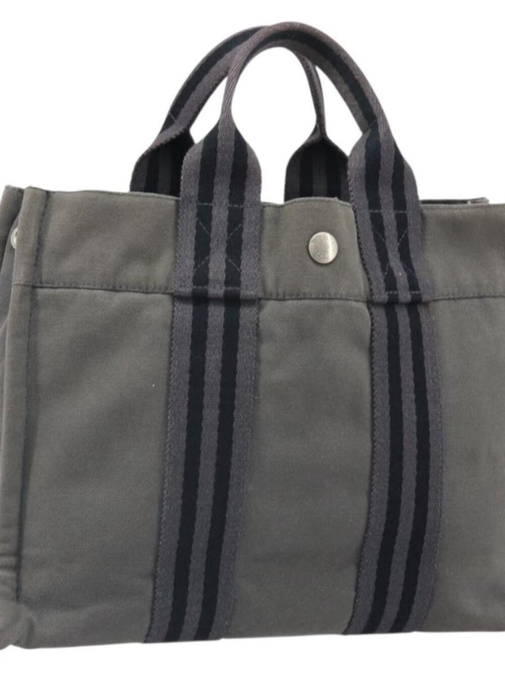 HERMES Fourre Tout PM Hand Bag Canvas Gray Silver Auth ti3712